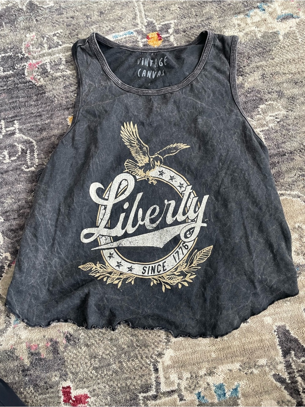 Vintage Canvas Liberty Graphic Crop Tank - Black